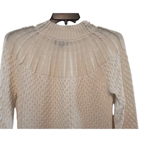 Belle By Belldini Womens White Pearl Embellished Sweater M Cotton Acrylic Knit C - Picture 7 of 11
